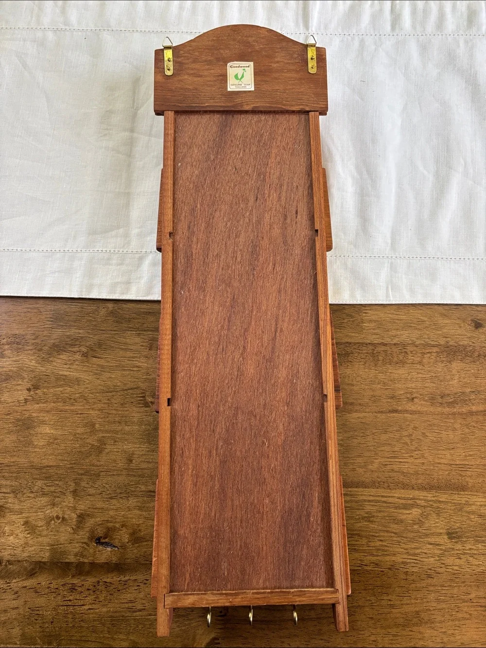 Vintage Goodwood Teak Wood Wall Organizer 3 Tier Entry Letter Holder & Key Hooks